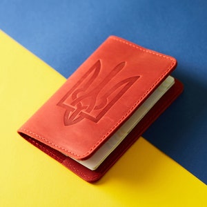 Leather Passport Holder With Ukrainian Tryzub, Trident Passport Cover, Ukrainian Diaspora gift idea, Ukraine sellers Ukraine sellers leather image 3
