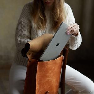 Travel Leather Laptop Backpack: Fits 13-16" MacBook, Compact S/M Size, Anniversary Gift