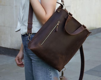 backpack purse 13 inch laptop Women's Leather Convertible Backpack Purse: Minimalist City backpack 2in1,  Laptop 13-16 inch Satchel