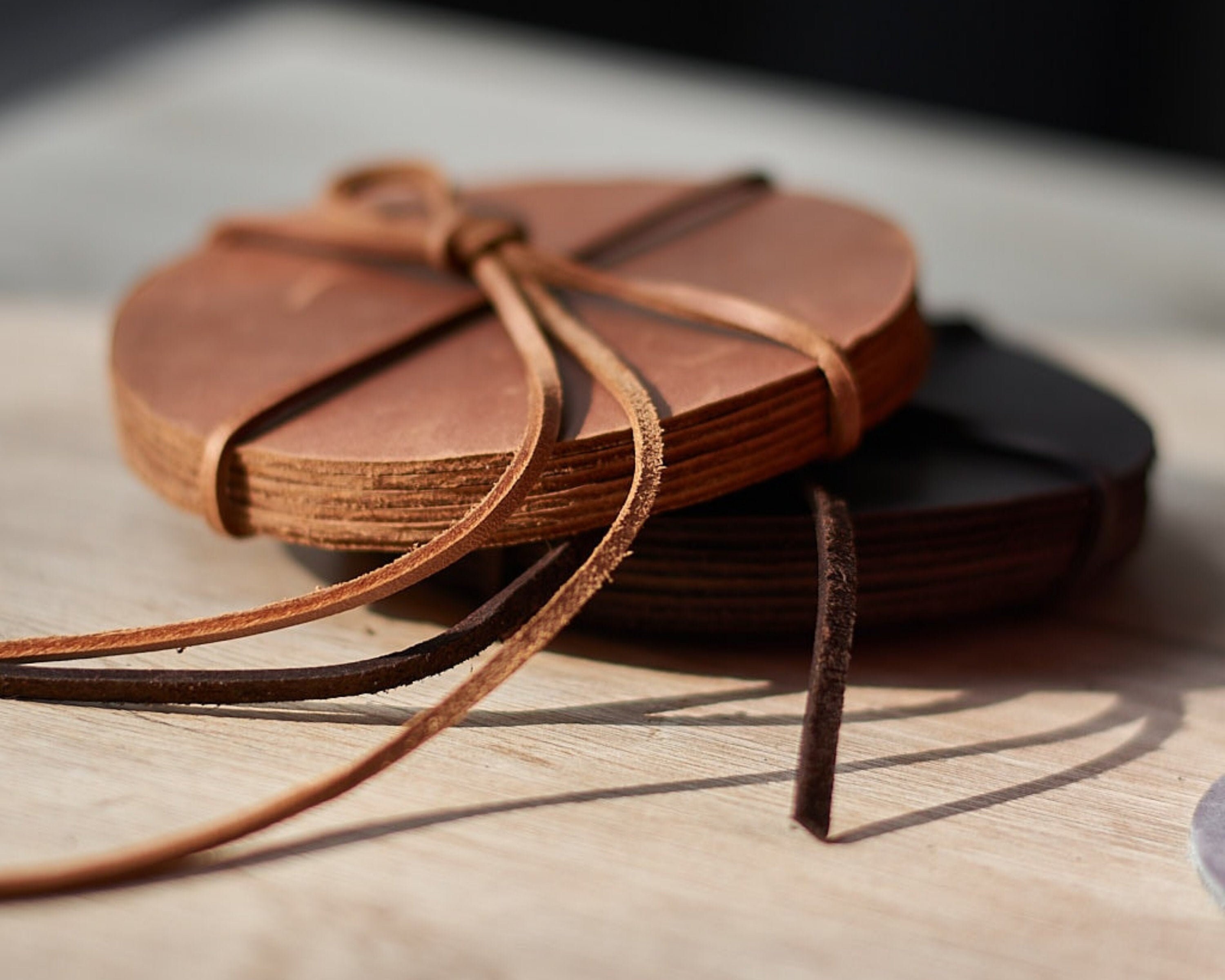 Genuine Leather Drink Coasters Set of 7 Handmade Coaster Round Etsy