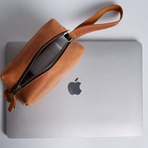 Tech Pouch Leather Cord Organizer Mouse Charger Case Cable Organizer Bag Travel Cord Tie Electronics Organiser Gadget Storage image 1