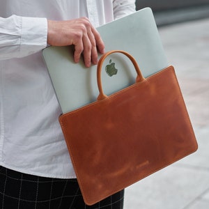 Personalized Cognac/Brown leather laptop case, Leather briefcase man, Leather bag man, Mens briefcase, Shoulder bag, Laptop messenger bag image 2