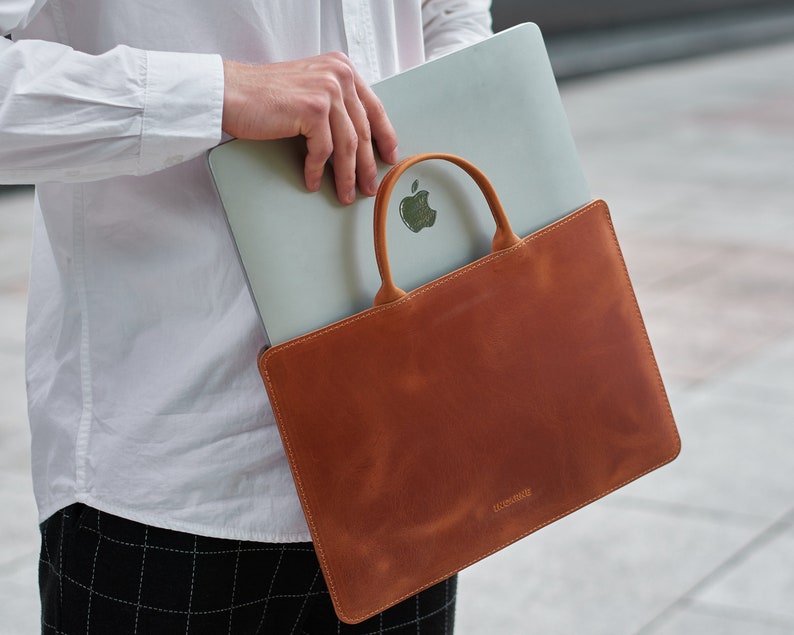 Personalized Cognac/Brown leather laptop case, Leather briefcase man, Leather bag man, Mens briefcase, Shoulder bag, Laptop messenger bag image 2