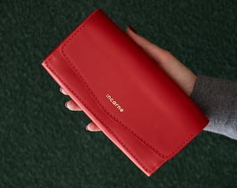 Leather Wallet Gift for Her: Womens Long Purse, Handmade Card and Cash Holder, Birthday Gift for Wife