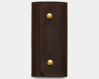 Leather Key Holder: Four Hook Key Case, Double Snap Closure, Pocket Organizer