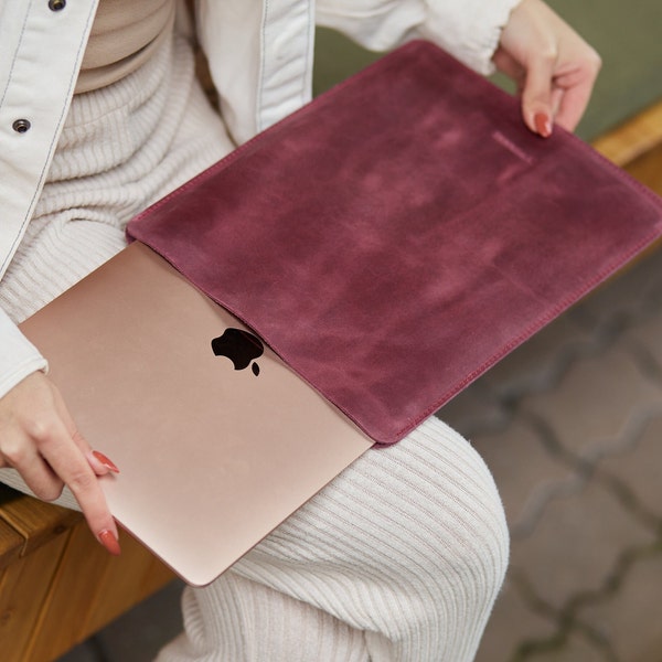 Burgundy MacBook Air M2 Sleeve Leather Case, New 2022 MacBook Pro 13 inch Case, Sleeve Cover 14 inch, Minimalist Simple MacBook M1 2021