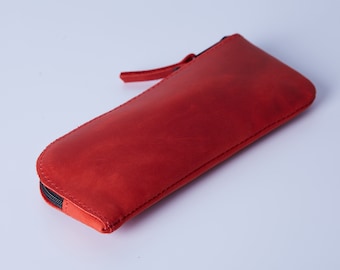 Red Leather Case for Glasses Eyeglass Personalized Glasses Genuine Leather Sleeve Boyfriend or Girlfriend Gift