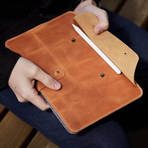 Leather iPad Sleeve with Pen Holder: Personalized Tablet Case, Cover for Air & Pro 11-13"
