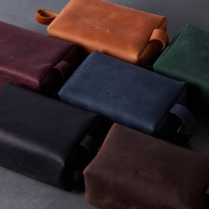Minimalist Leder Dopp Kit | Personalisiertes Groomsmen Ledergeschenk | Herren Leder Kulturtasche | Sammelbestellung für Monogram Makeup Tasche