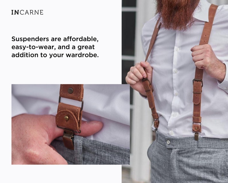 Real leather suspenders men, Groomsmen, Custom vintage monogram with engraving, Wedding suspenders, Free personalization, Husband image 4