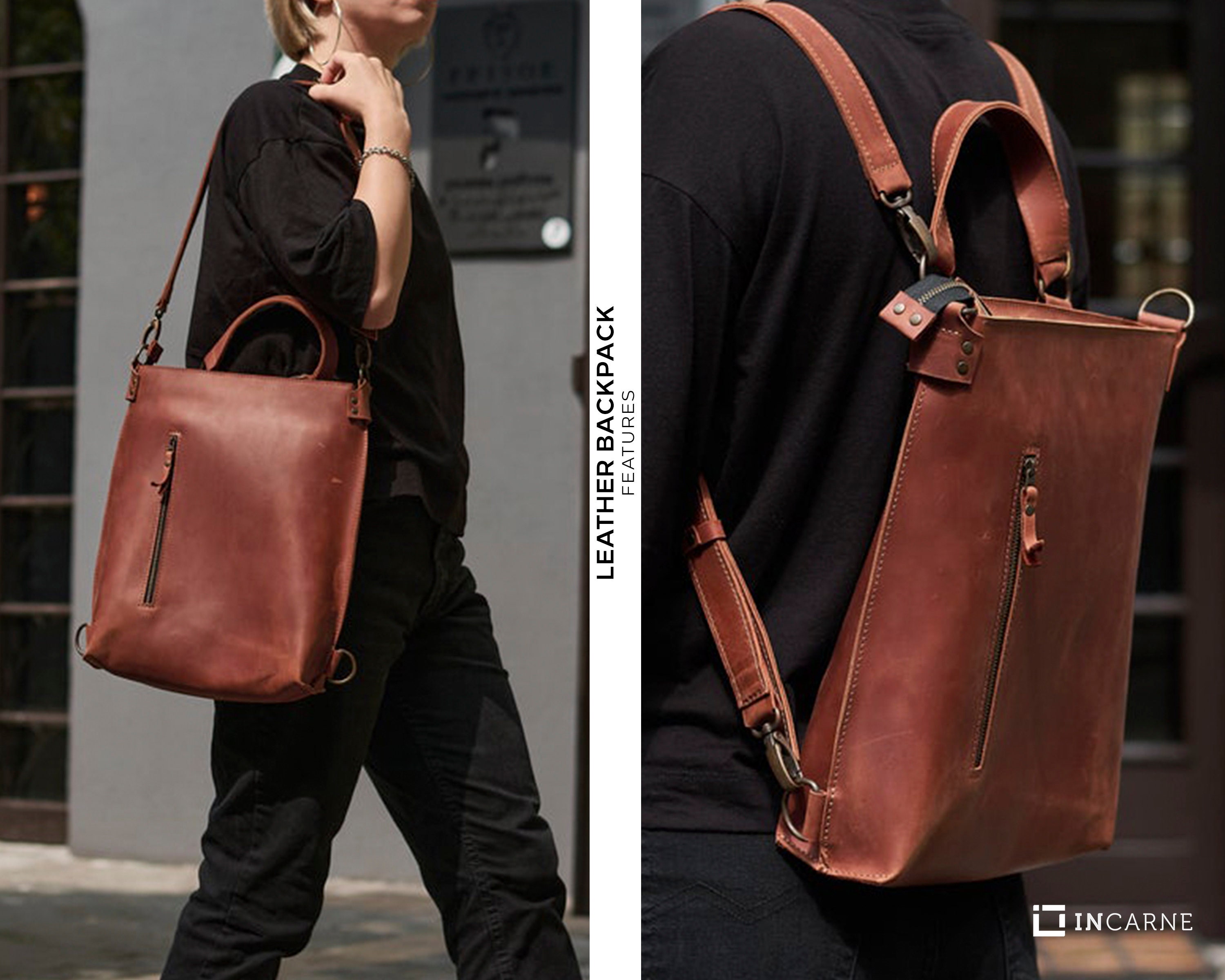 Burgundy Leather Laptop Backpack Minimalist Bag Real Leather | Etsy