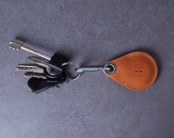 Leather AirTag Case, Keyfob, Key Ring Holder, Crazy Horse Leather Loop, Handmade Bag Charm, Air Tag Keychain, Apple airtag holder