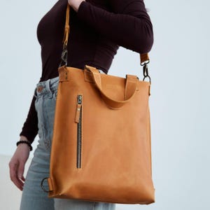 Custom leather convertible backpack for MacBook Air, Pro 13-16 inch | Leather shoulder tote 2in1 bag for Her | Laptop backpack 2in1 for Mom