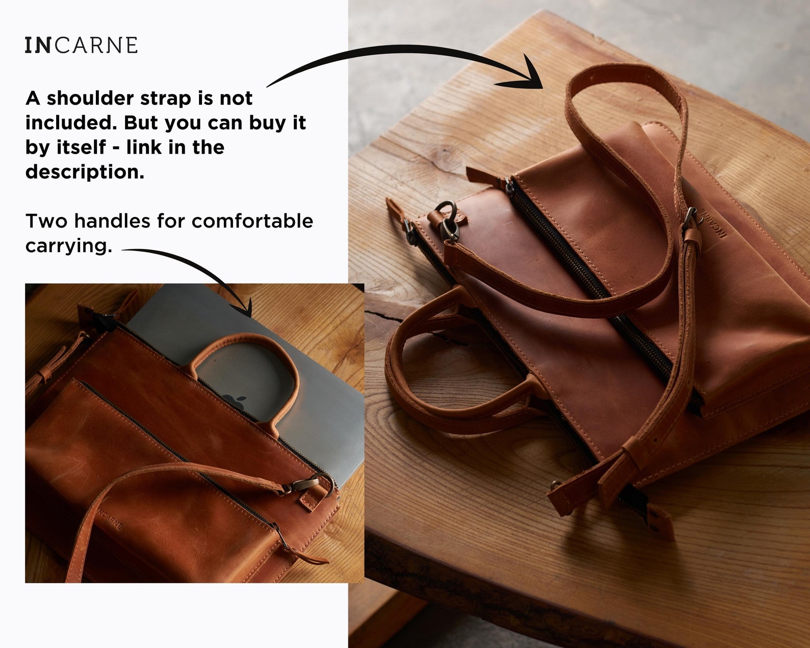 Leather Laptop Bag Handle Briefcase Zipper Laptop Case Etsy