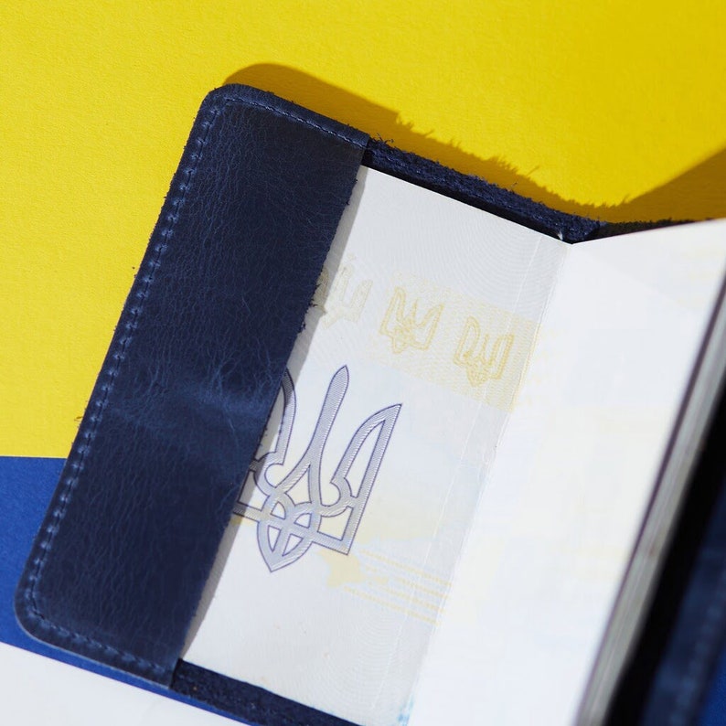 Leather Passport Holder With Ukrainian Tryzub, Trident Passport Cover, Ukrainian Diaspora gift idea, Ukraine sellers Ukraine sellers leather image 6