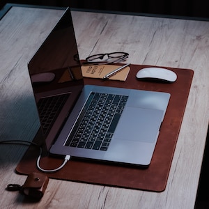 Monogram Leather Desk Pad: Vintage Brown Office Desk Mat