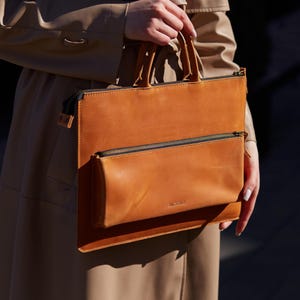 Leather Laptop Bag for Women. Handmade MacBook Air/Pro Briefcase Tote with Handles. Slim Felt Lined Laptop Case. Anniversary Gift for Her
