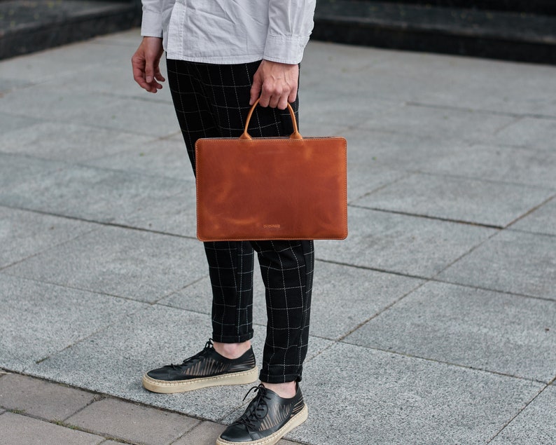 Personalized Cognac/Brown leather laptop case, Leather briefcase man, Leather bag man, Mens briefcase, Shoulder bag, Laptop messenger bag image 1