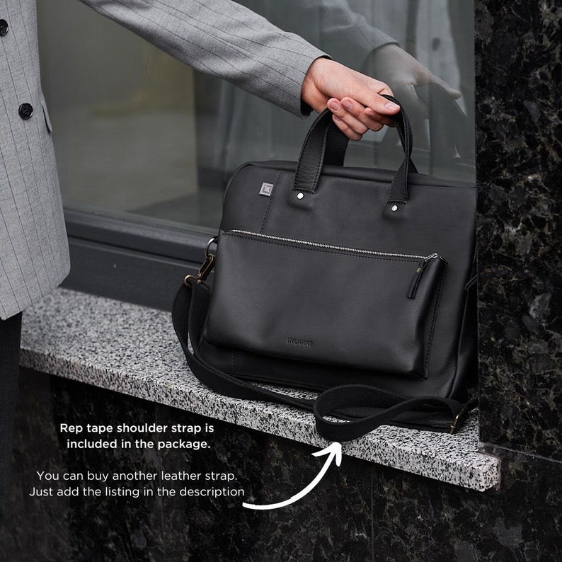 Minimalist bag laptop sleeve, Leather MacBook messenger bag, custom name crossbody briefcase, laptop ASUS, Surface, Dell, HP handle case image 7
