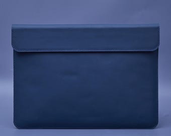 Minimalist blue leather laptop sleeve Leather sleeve for New 2024-2025  MacBook Pro 14 M4 and Air 15 M4 chip Womens laptop sleeve