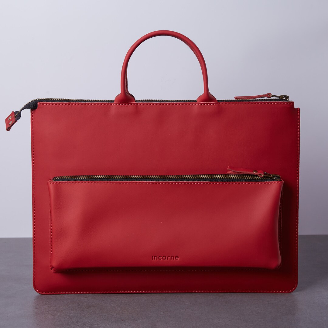 Red Leather Laptop Sleeve MacBook 16 Inch / Air 13 M2 Laptop Case Bag