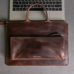 Personalized Leather Laptop Bag / Case / Briefcase, Macbook Air 13 Case, Leather Laptop Sleeve, MacBook Pro 14 inch Bag, Lenovo