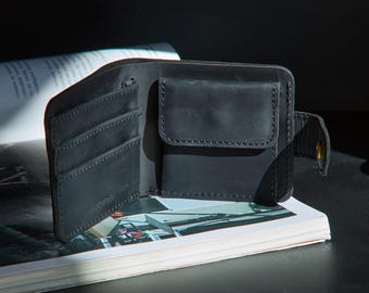 Personalized Leather Bifold Wallet for Men, Coin Pocket, Snap Closure