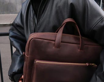 Leather Laptop Bag for Men: Messenger & Shoulder Bag, Personalized Work Briefcase