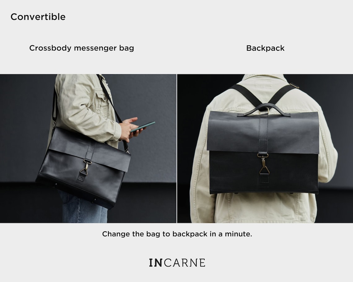 Mens Leather Laptop Briefcase Leather Office Bag for Man Etsy