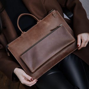 Leather Laptop Briefcase with Handle. Slim Leather Case for MacBook Air & Pro 13&quot;–15&quot;. Personalized Laptop Bag. Gift for Her or Him