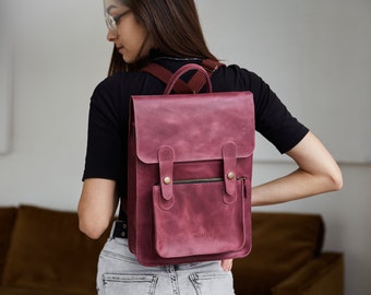 Wednesday Convertible Backpack Burgundy Purse Women Leather Messenger Bag Minimalistic Dark Academia Satchel Rucksack fits 13-inch Laptop