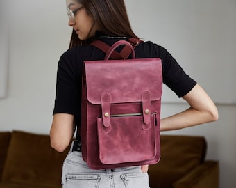 Mercredi sac à dos convertible en cuir bordeaux pour femme Sac messager en cuir minimaliste foncé pour ordinateur portable 13 pouces