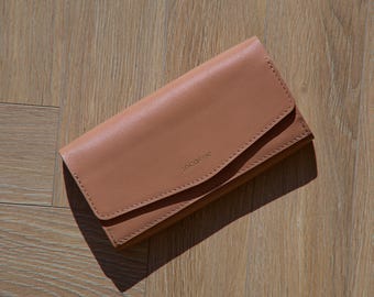 Leather Envelope Wallet for Women: Minimalist Long Purse, Snap Closure Card Holder, Handmade Cash Wallet