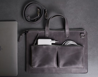MacBook Pro 16 inch Case 2022, Leather MacBook Portfolio with Handle, MacBook Leather Laptop Bag / Carrying Case, MacBook Pro 13 Briefcase
