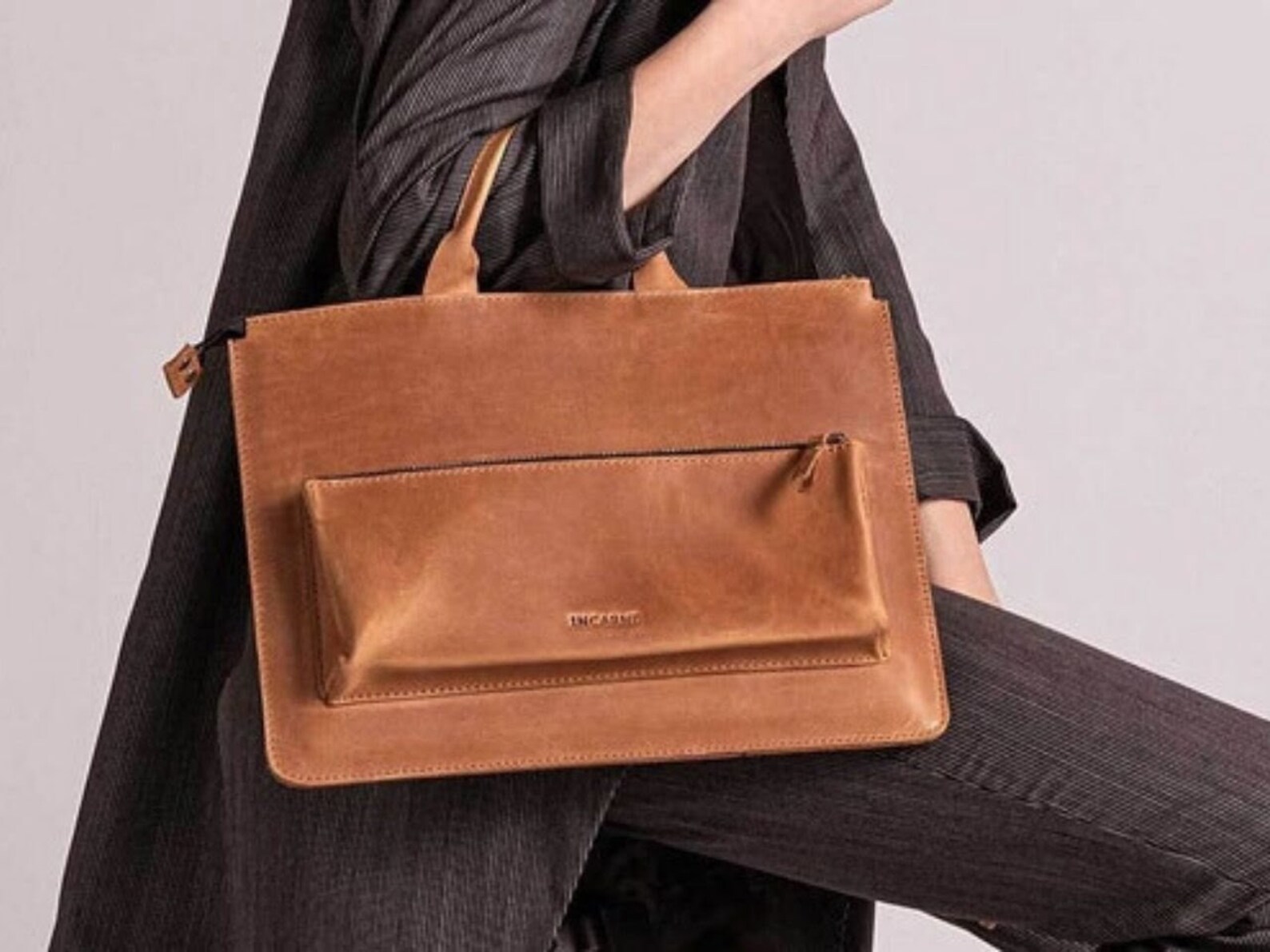 Leather Laptop Bag Handle Briefcase Zipper Laptop Case Etsy