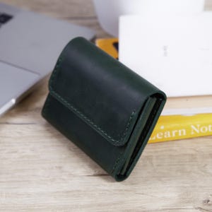 Cartera minimalista de piel para ella / Cartera pequeña de piel para novia con protección RFID / Regalo de Navidad para ella
