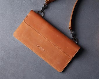 Leather Crossbody Wallet for Women: Black Phone Purse with Shoulder Strap, Minimalist Bag