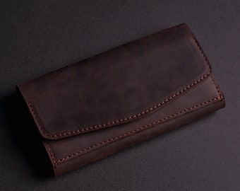 Brown Leather Wallet Clutch Men, Big Long Wallet Women, Engraved Wallet, Personalized Wallet Clutch, Free personalization, Leather gift