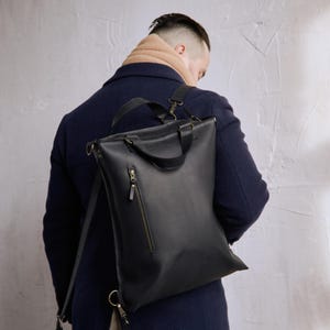 Black Convertible Backpack: Messenger Bag for Men, Fits 13-16 inch, S/M Size, Free Personalization