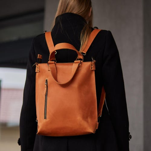 Handmade Cognac Leather Laptop Backpack | Full-grain Leather  display picture 2