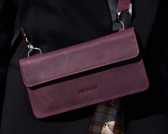 Small Black Leather Shoulder Bag: Minimalist Crossbody Purse for Phone, Everyday Phone Bag