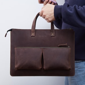 Leather Laptop Tote Bag 13–17 inch | Handmade Laptop Briefcase with Handles | Slim Messenger Bag for Men & Women | Work Office Bag