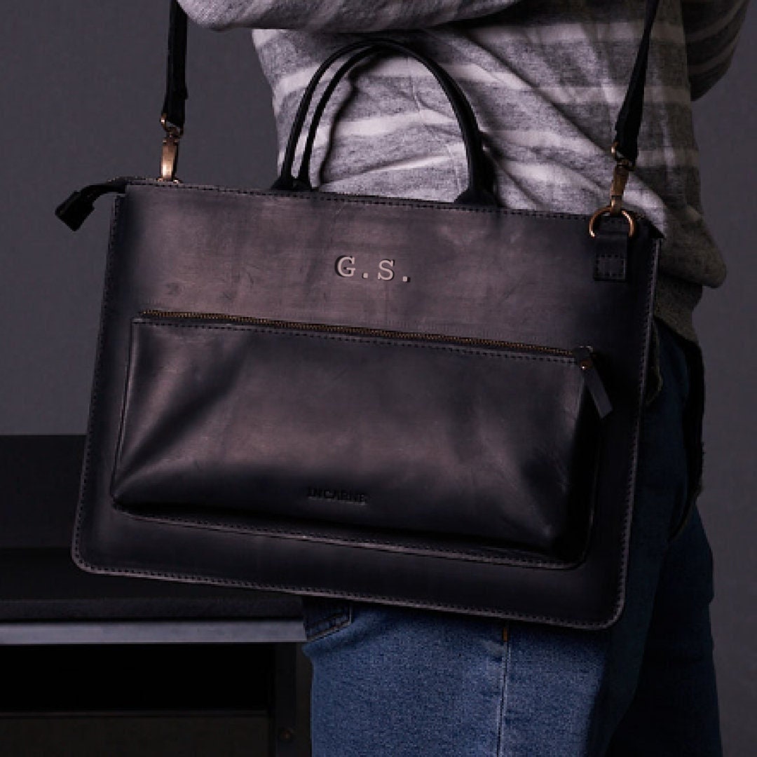 Personalized Leather Laptop Bag Handle Briefcase 8th 6th Etsy