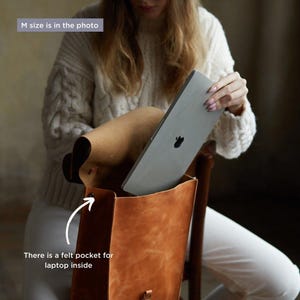 Mochila de cuero marrón para mujer, mochila para portátil, hecha a mano y personalizada, ideal para la escuela, la universidad o la ciudad. imagen 5