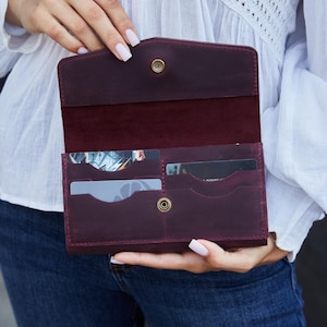 Cartera de piel auténtica con personalización / Elegante tarjetero para ella / Regalos de aniversario / Envío rápido desde almacén en EE. UU.