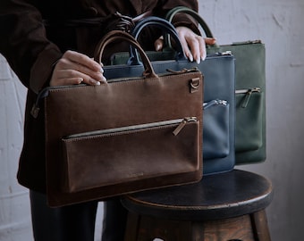 Leather MacBook Bag for Women | Laptop Briefcase 13–16&quot; | Shoulder Tote for MacBook Air/Pro | Crossbody Work Bag for Her