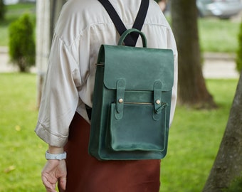 Wednesday Convertible Backpack Green Purse Women Leather Messenger Bag Minimalistic Dark Academia Satchel Rucksack fits 13-inch Laptop