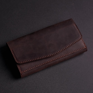 Carteira de couro marrom Clutch masculina, carteira grande e longa feminina, carteira gravada, carteira de couro personalizada, personalização gratuita, presente de couro
