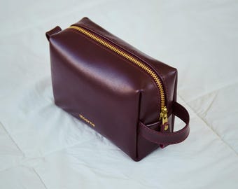 Leather Makeup Bag: Zippered Cosmetic Pouch, Travel Beauty Case, Christmas Gift for Her