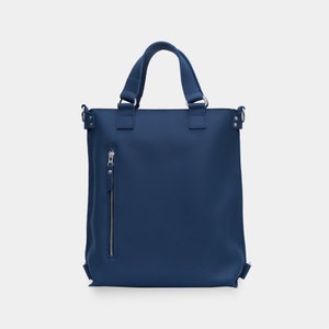 Blue leather backpack for women